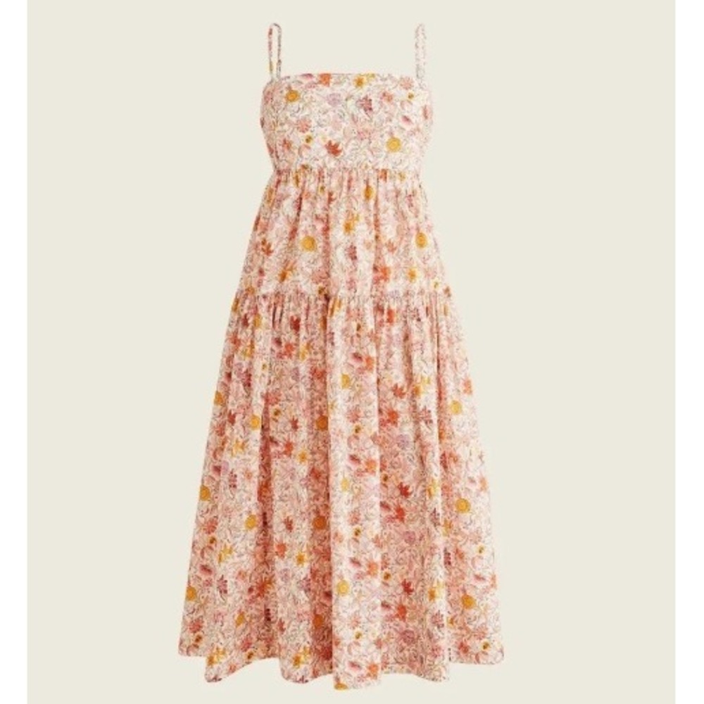 J. Crew Midi Tiered Dress Size 12 Liberty Garden of Life Fabric